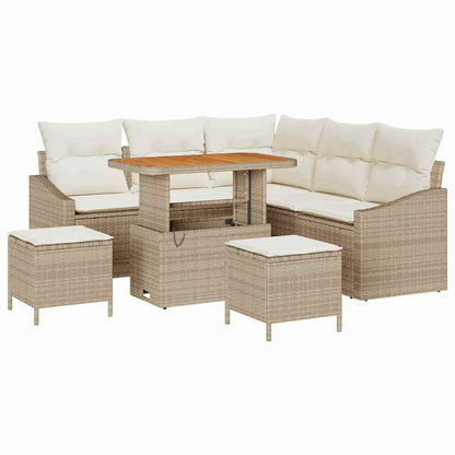 Gartensofa-set mit Kissen mit Speicher 8 pcs Beige Poly Rattan