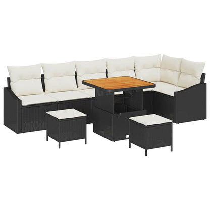 Gartensofa-set mit Kissen 9 pcs Schwarz Poly Rattan