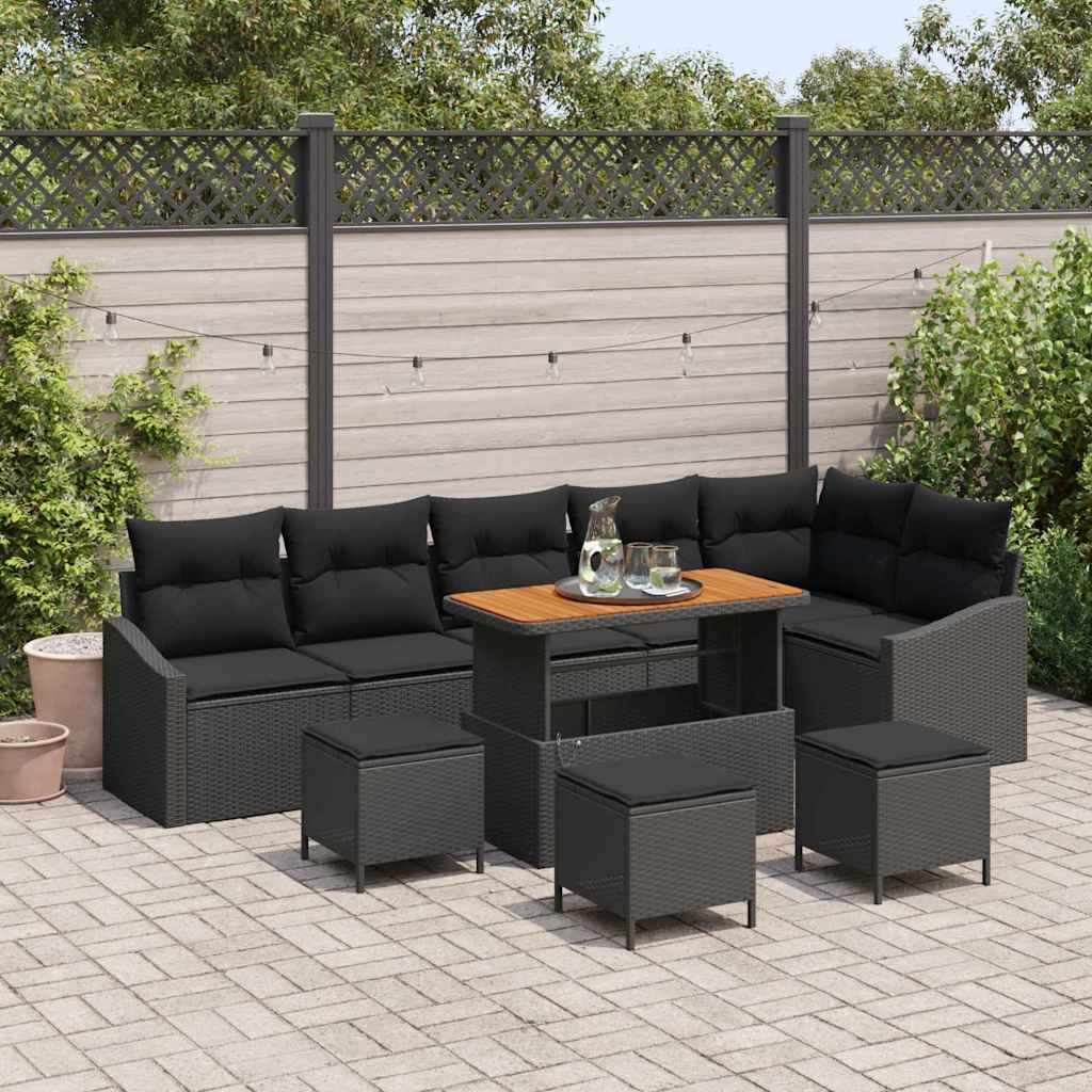 Gartensofa-set mit Kissen 10 pcs Schwarz Poly Rattan