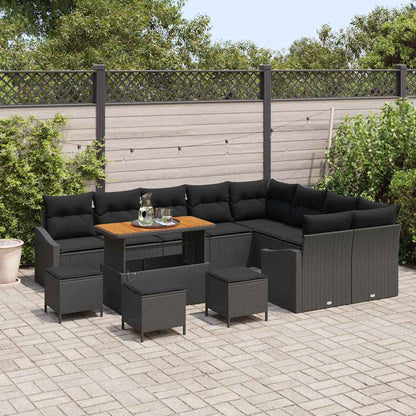 Gartensofa-set mit Kissen 13 pcs Schwarz Poly Rattan