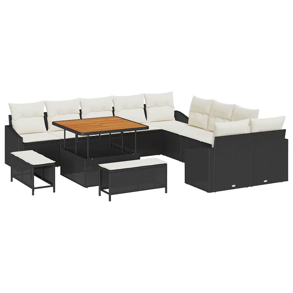 Gartensofa-set mit Kissen 13 pcs Schwarz Poly Rattan