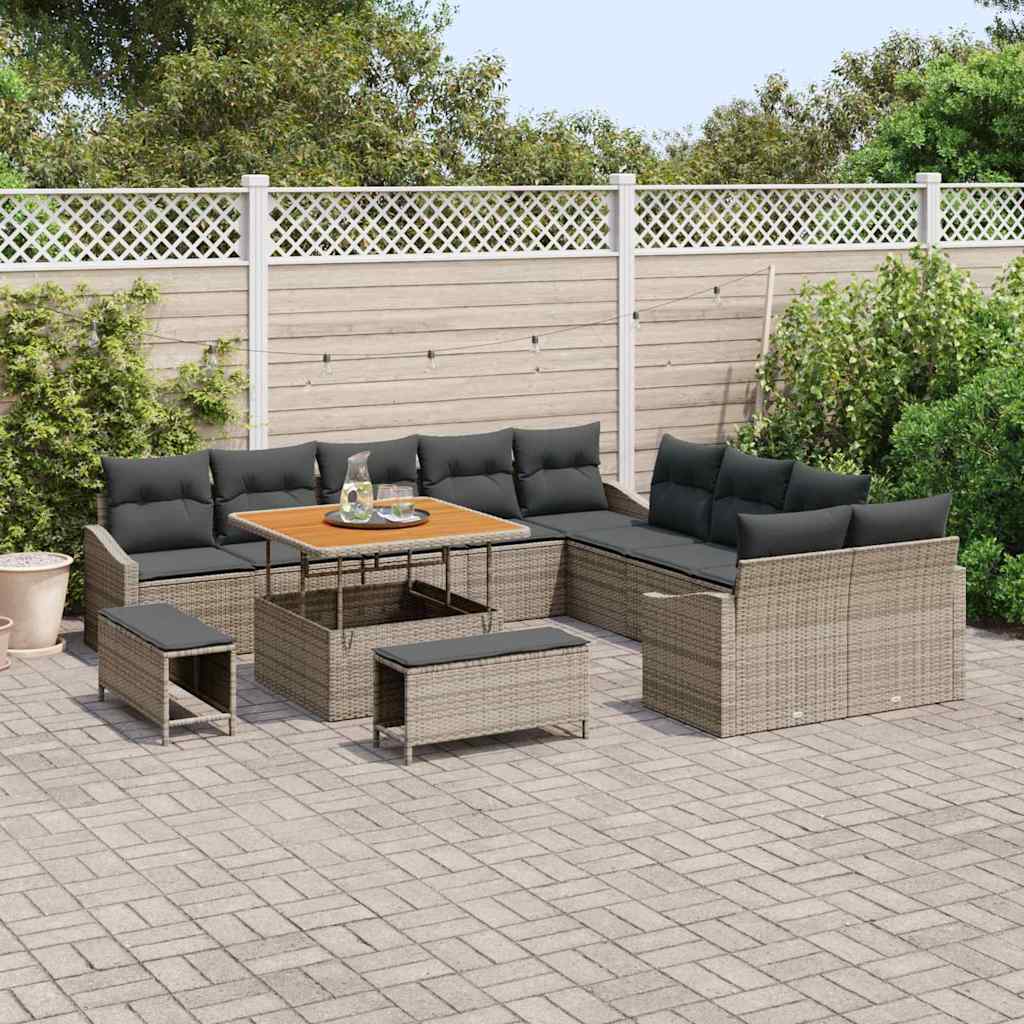 Gartensofa-set mit Kissen mit Speicher 13 pcs Grau Poly Rattan