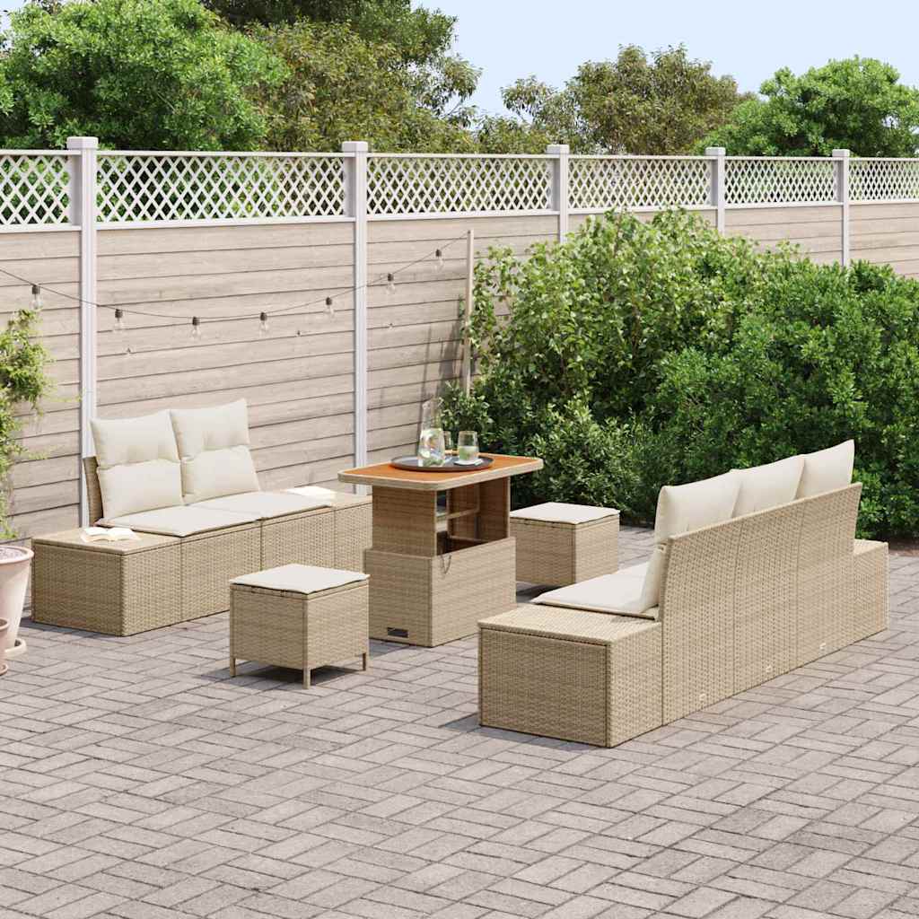 Gartensofa-set mit Kissen mit Speicher 8 pcs Beige Poly Rattan