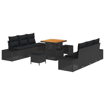 Gartensofa-set mit Kissen 9 pcs Schwarz Poly Rattan