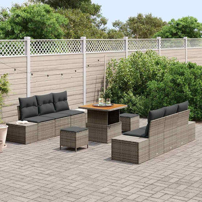 Gartensofa-set mit Kissen mit Speicher 9 pcs Grau Poly Rattan