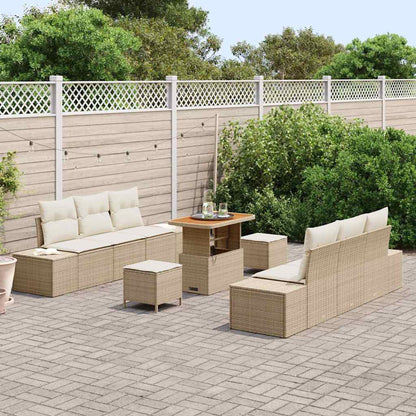 Gartensofa-set mit Kissen mit Speicher 9 pcs Beige Poly Rattan