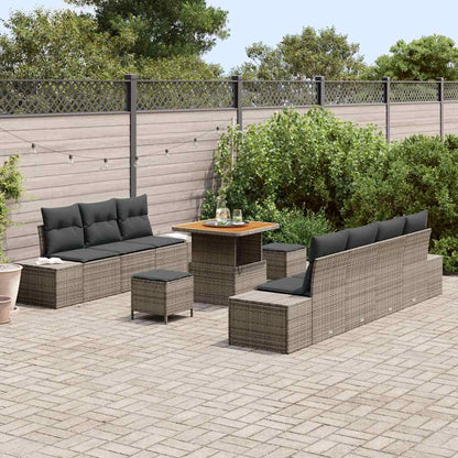 Gartensofa-set mit Kissen mit Speicher 10 pcs Grau Poly Rattan