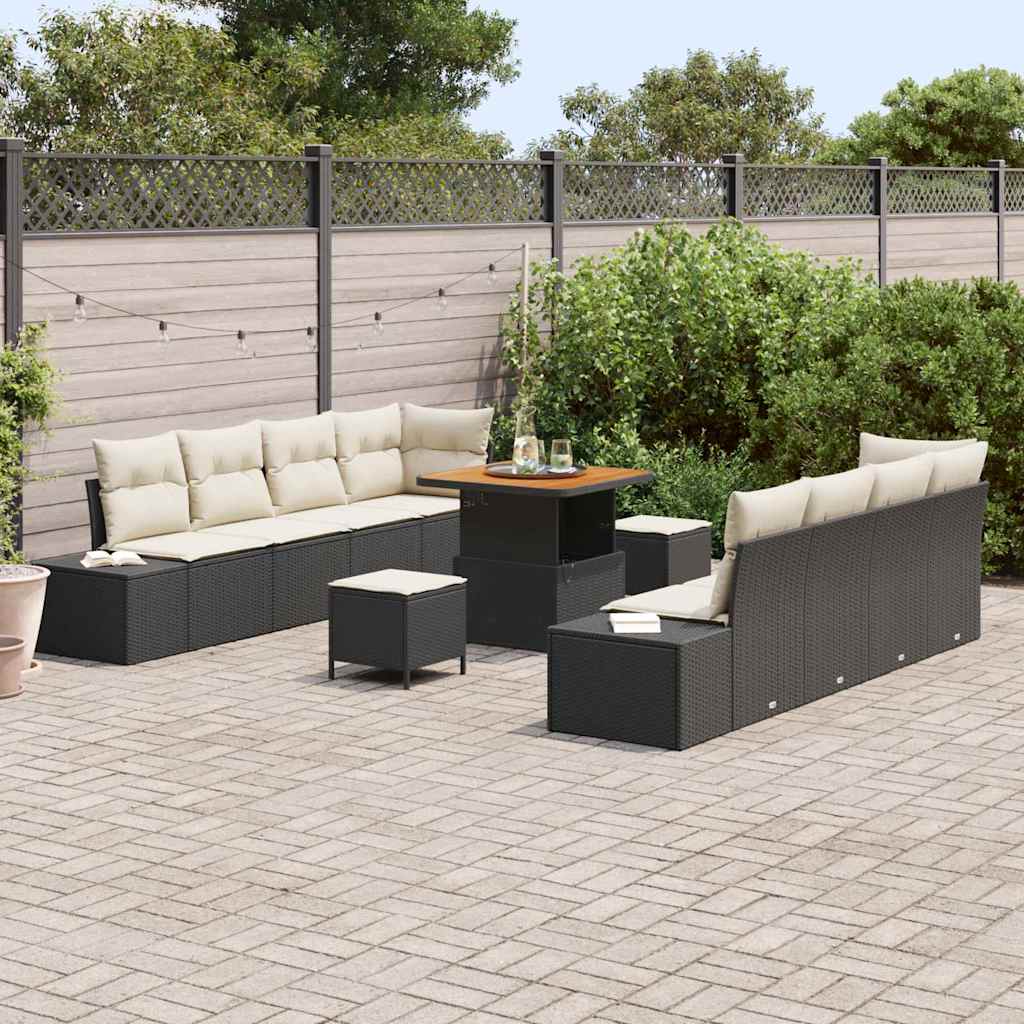 Gartensofa-set mit Kissen 11 pcs Schwarz Poly Rattan