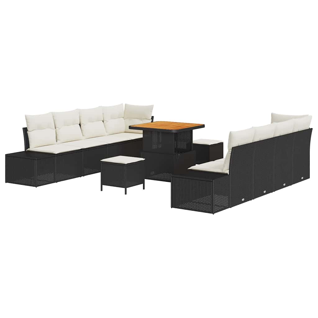 Gartensofa-set mit Kissen 11 pcs Schwarz Poly Rattan