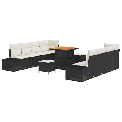 Gartensofa-set mit Kissen 11 pcs Schwarz Poly Rattan