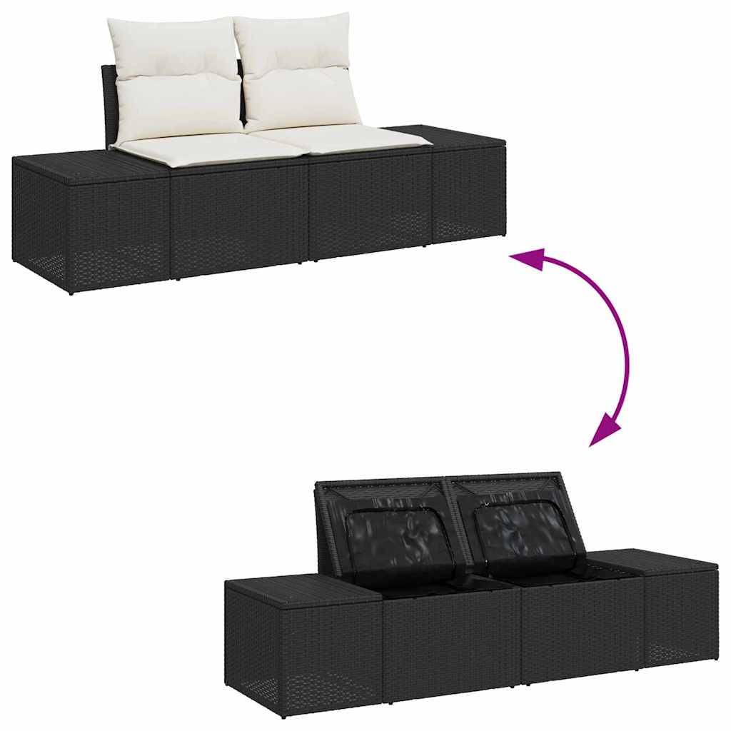 Gartensofa-set mit Kissen 11 pcs Schwarz Poly Rattan