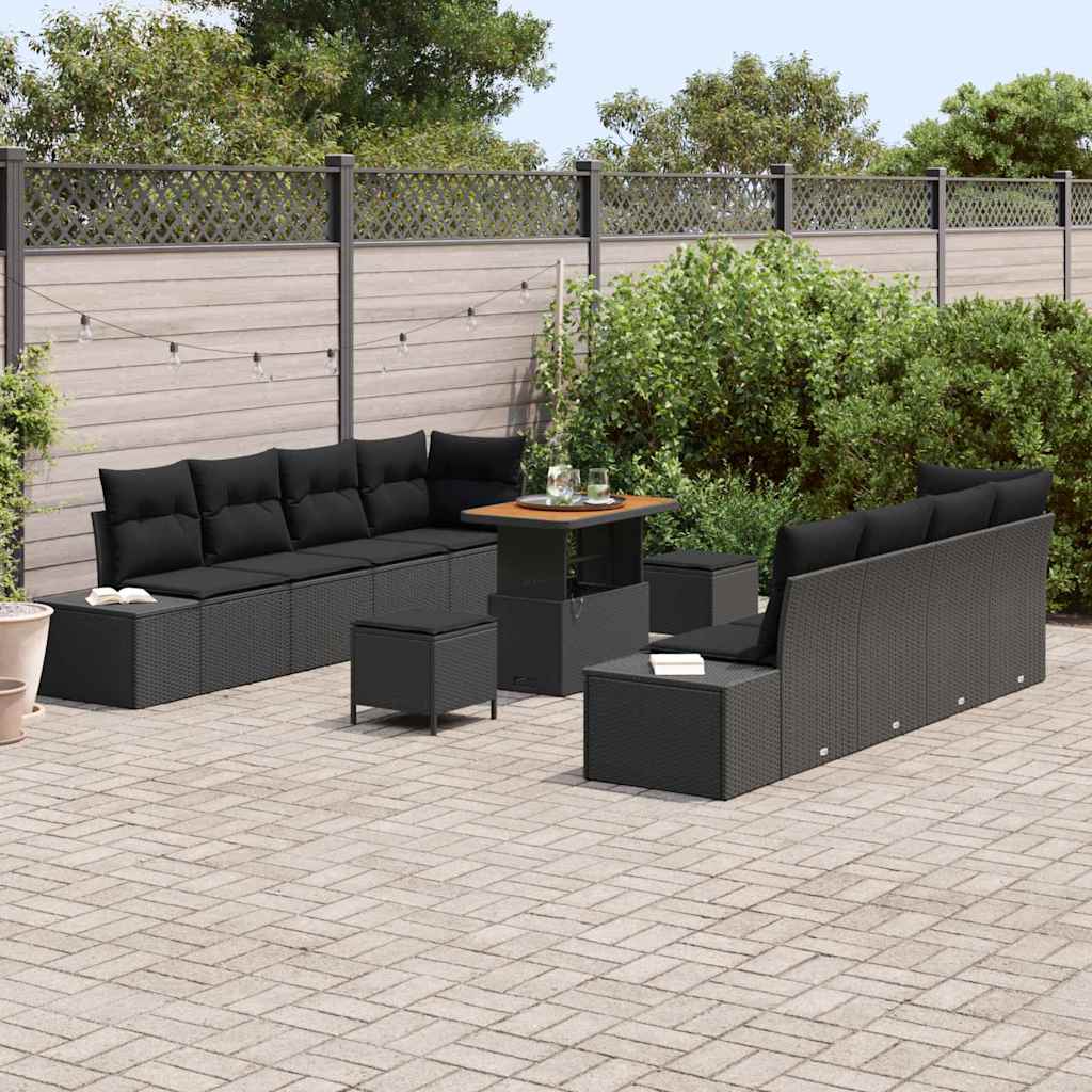 Gartensofa-set mit Kissen 11 pcs Schwarz Poly Rattan