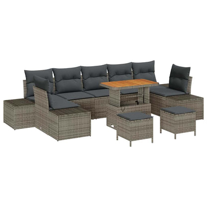 Gartensofa-set mit Kissen mit Speicher 10 pcs Grau Poly Rattan