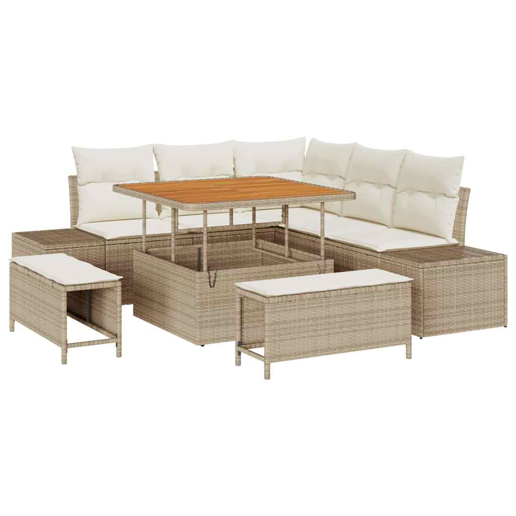 Gartensofa-set mit Kissen mit Speicher 8 pcs Beige Poly Rattan