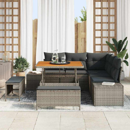 Gartensofa-set mit Kissen mit Speicher 8 pcs Grau Poly Rattan