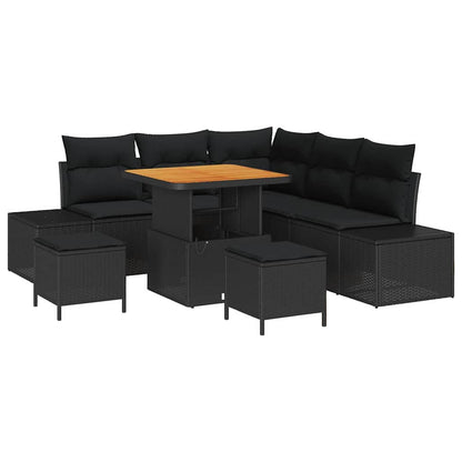 Gartensofa-set mit Kissen 8 pcs Schwarz Poly Rattan