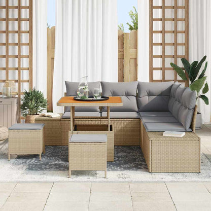 Gartensofa-set mit Kissen mit Speicher 8 pcs Beige Poly Rattan