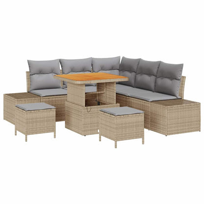 Gartensofa-set mit Kissen mit Speicher 8 pcs Beige Poly Rattan