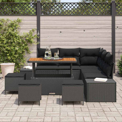 Gartensofa-set mit Kissen 9 pcs Schwarz Poly Rattan