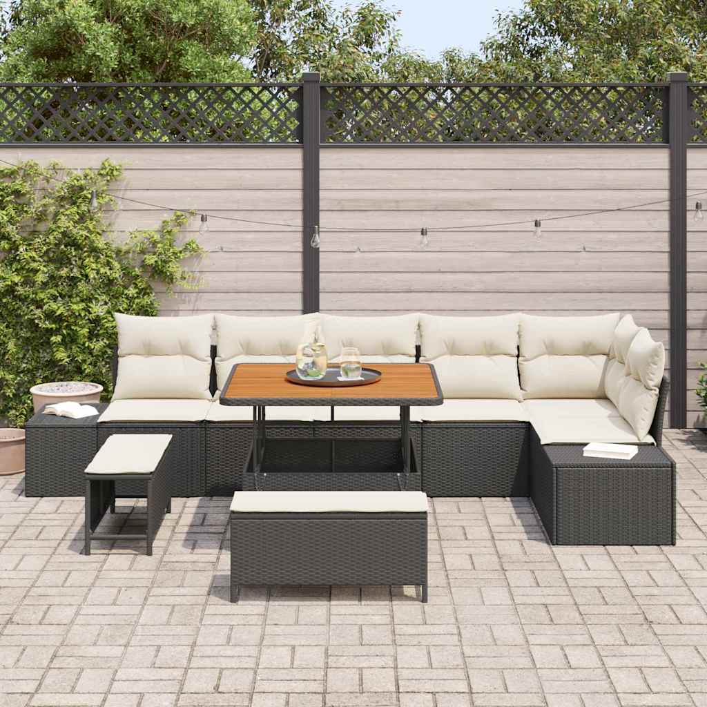 Gartensofa-set mit Kissen 9 pcs Schwarz Poly Rattan