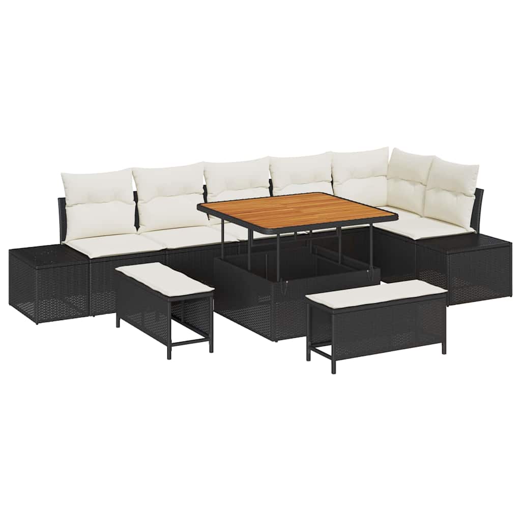 Gartensofa-set mit Kissen 9 pcs Schwarz Poly Rattan