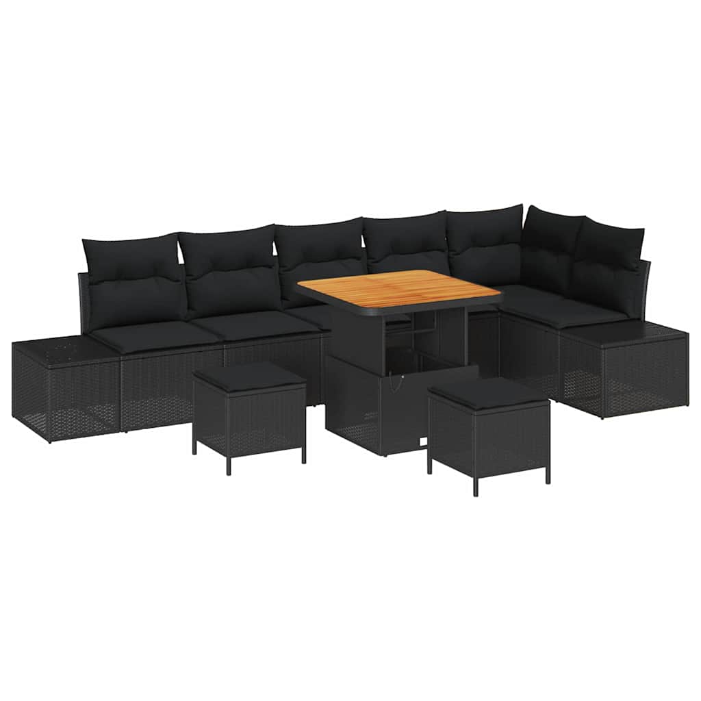 Gartensofa-set mit Kissen 9 pcs Schwarz Poly Rattan