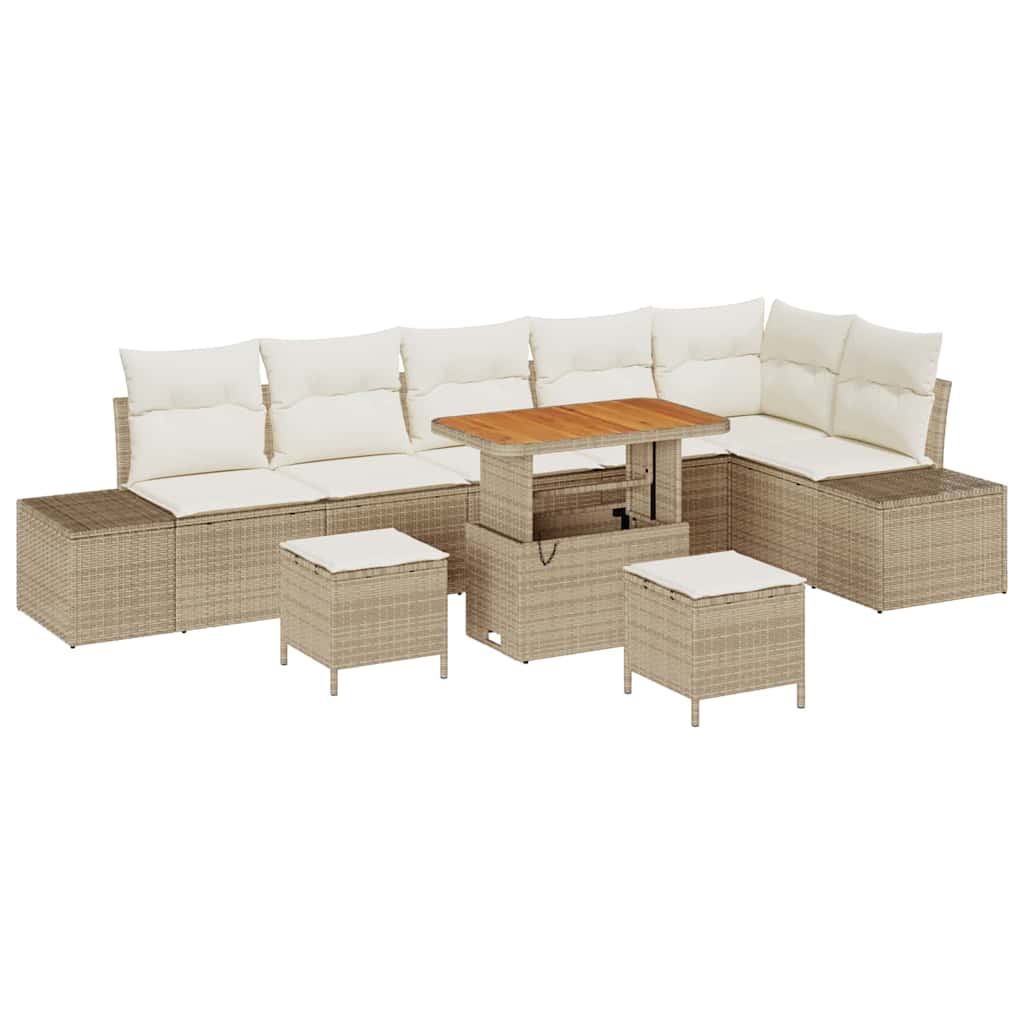Gartensofa-set mit Kissen mit Speicher 9 pcs Beige Poly Rattan