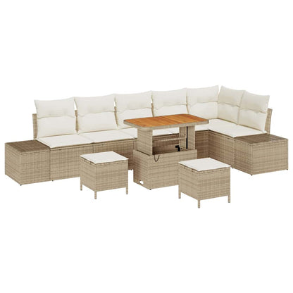 Gartensofa-set mit Kissen mit Speicher 9 pcs Beige Poly Rattan