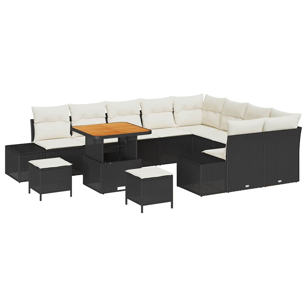 Gartensofa-set mit Kissen 12 pcs Schwarz Poly Rattan