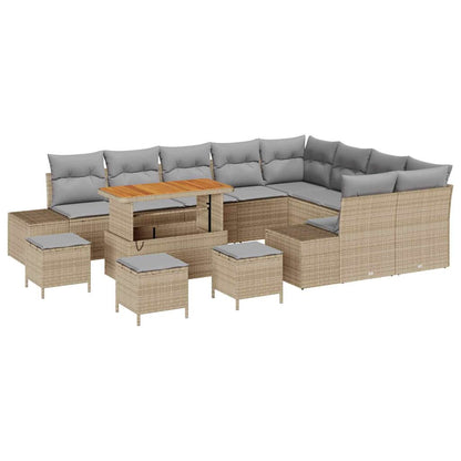 Gartensofa-set mit Kissen mit Speicher 13 pcs Beige Poly Rattan
