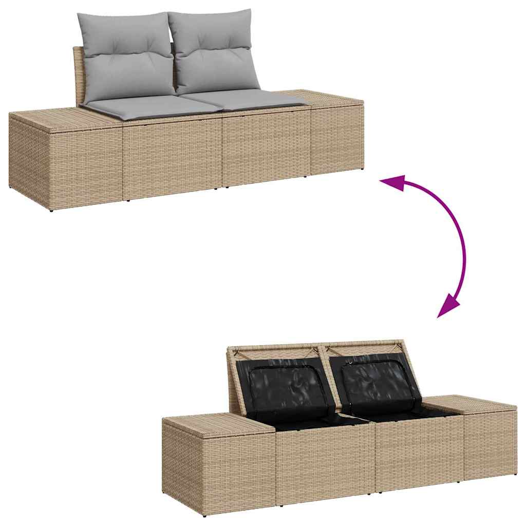 Gartensofa-set mit Kissen mit Speicher 13 pcs Beige Poly Rattan
