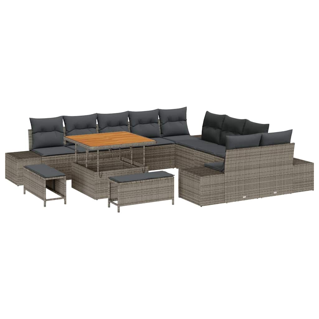 Gartensofa-set mit Kissen mit Speicher 13 pcs Grau Poly Rattan