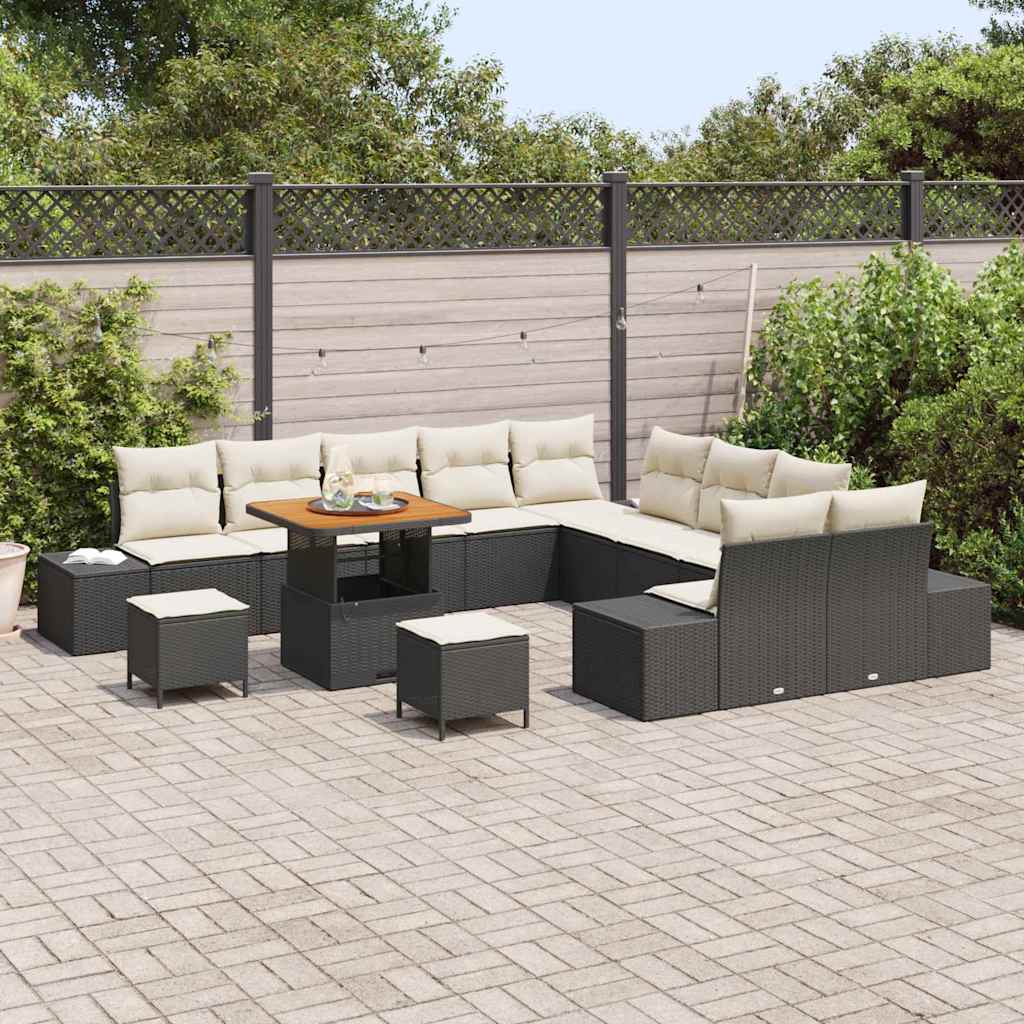Gartensofa-set mit Kissen 13 pcs Schwarz Poly Rattan