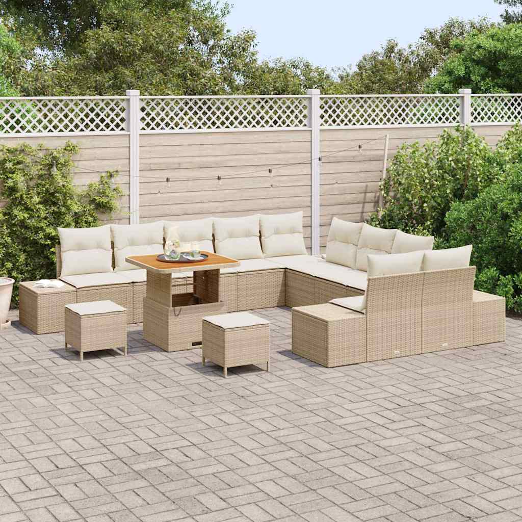 Gartensofa-set mit Kissen mit Speicher 13 pcs Beige Poly Rattan