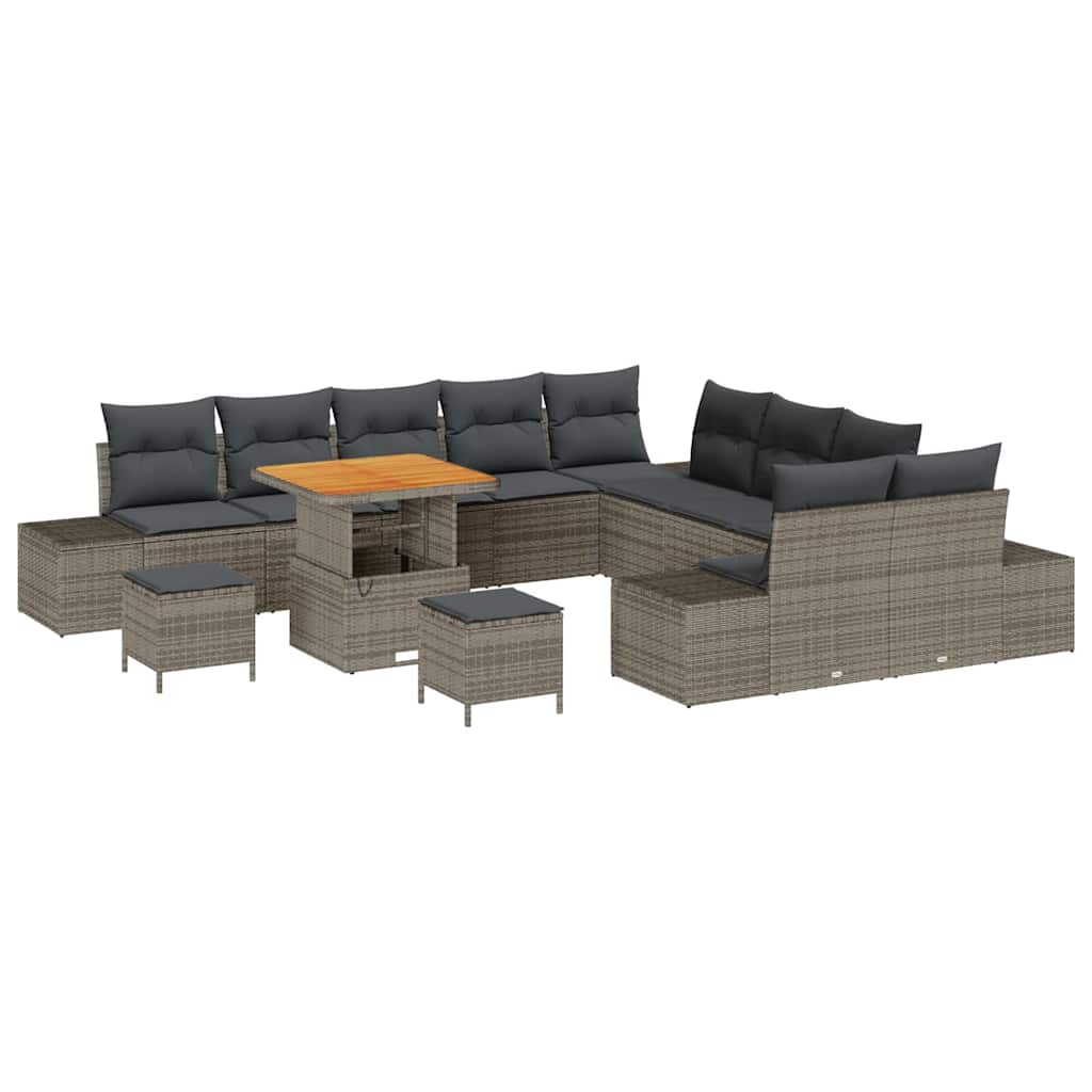 Gartensofa-set mit Kissen mit Speicher 13 pcs Grau Poly Rattan