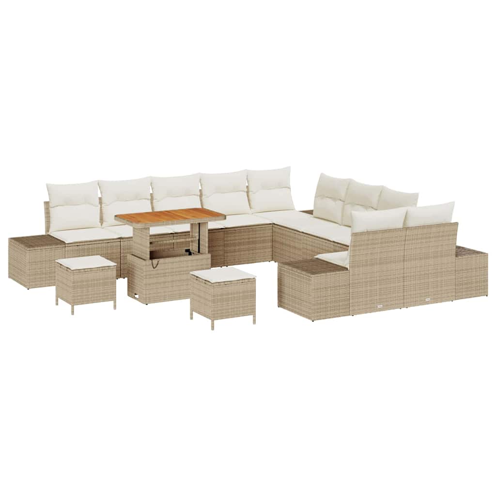 Gartensofa-set mit Kissen mit Speicher 13 pcs Beige Poly Rattan