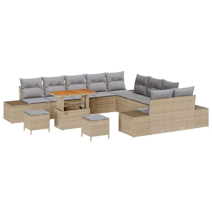 Gartensofa-set mit Kissen mit Speicher 13 pcs Beige Poly Rattan