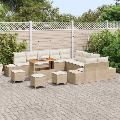 Gartensofa-set mit Kissen mit Speicher 14 pcs Beige Poly Rattan