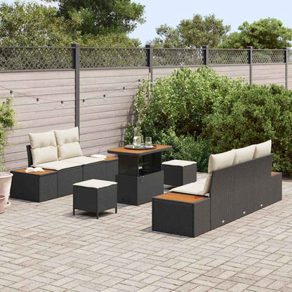 Garten-Sofa-Set mit Kissen mit Speicher 8 pcs Schwarz und Creme