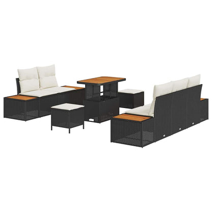 Garten-Sofa-Set mit Kissen mit Speicher 8 pcs Schwarz und Creme