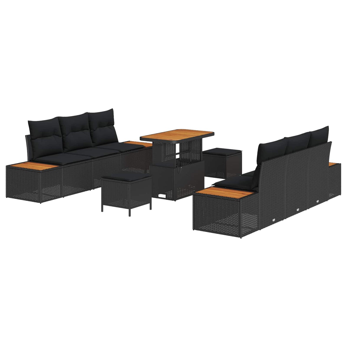 Gartensofa-set mit Kissen 9 pcs Schwarz Poly Rattan