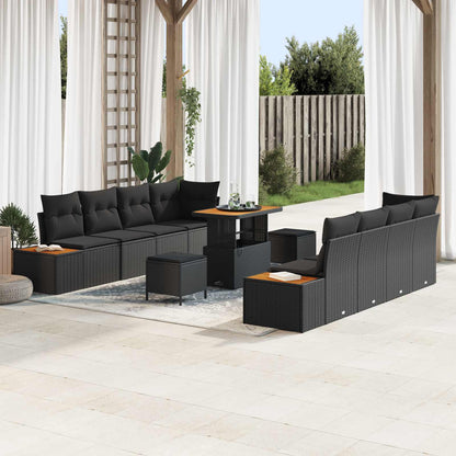 Gartensofa-set mit Kissen 11 pcs Schwarz Poly Rattan