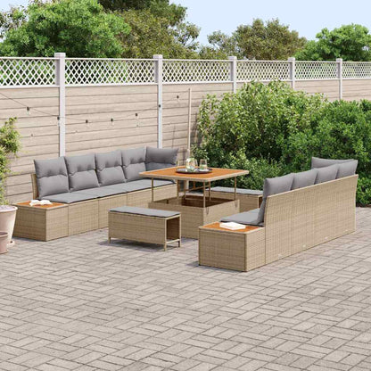 Gartensofa-set mit Kissen mit Speicher 11 pcs Beige Poly Rattan