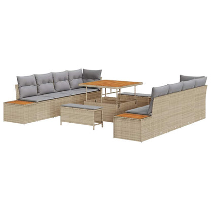 Gartensofa-set mit Kissen mit Speicher 11 pcs Beige Poly Rattan