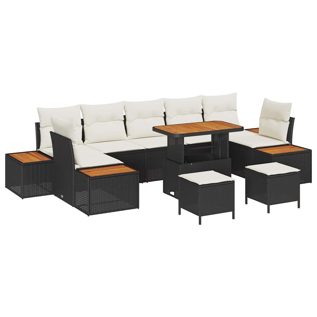 Gartensofa-set mit Kissen 10 pcs Schwarz Poly Rattan