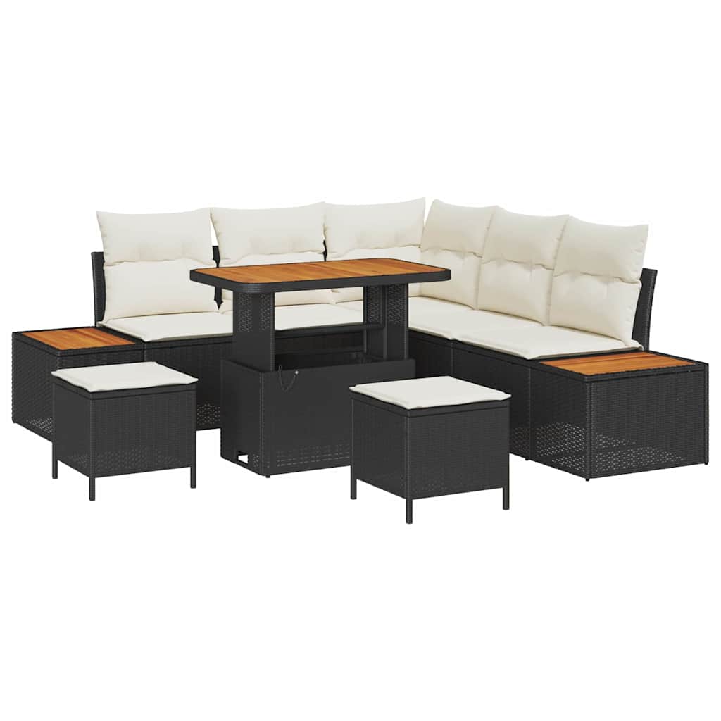Gartensofa-set mit Kissen 8 pcs Schwarz Poly Rattan