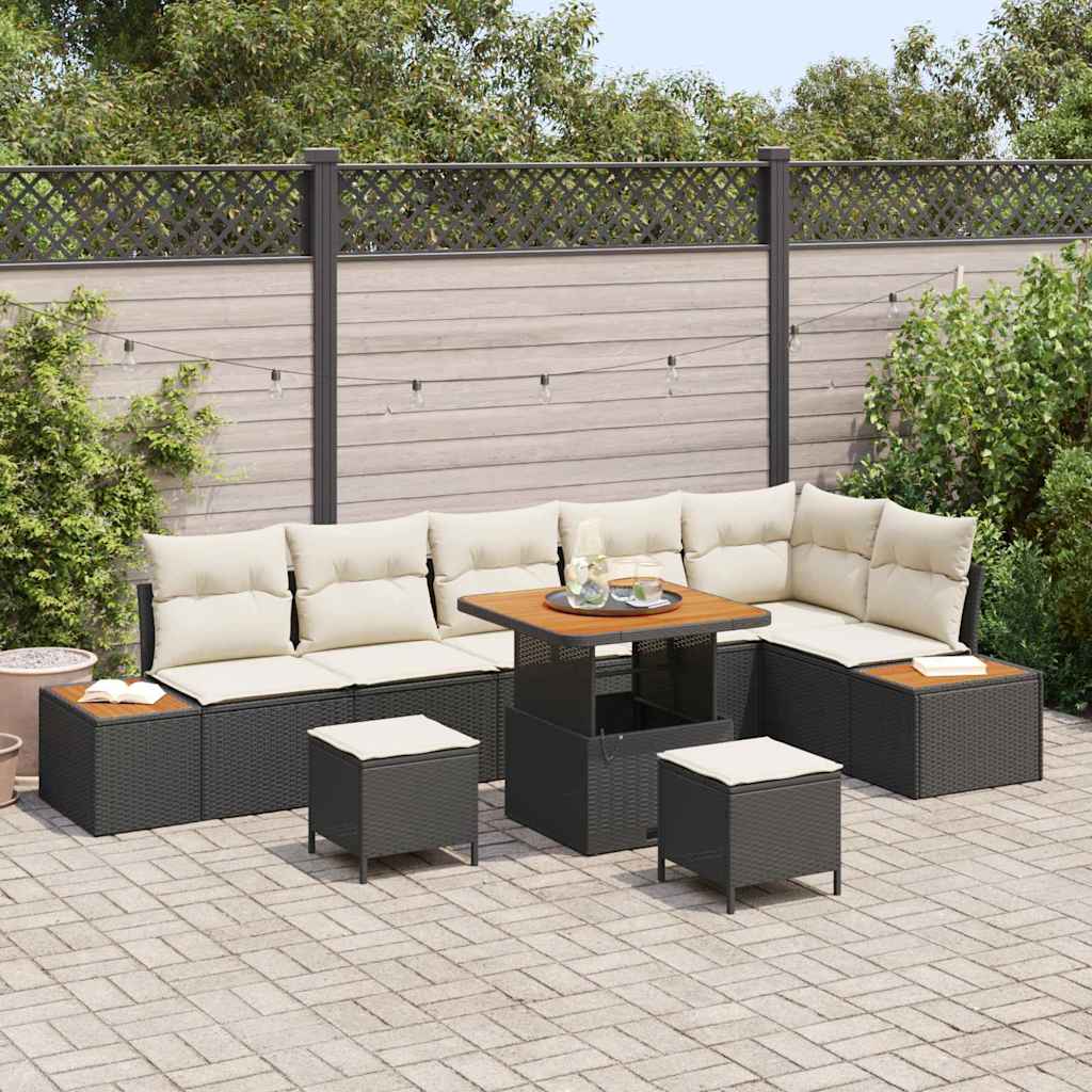Gartensofa-set mit Kissen 9 pcs Schwarz Poly Rattan