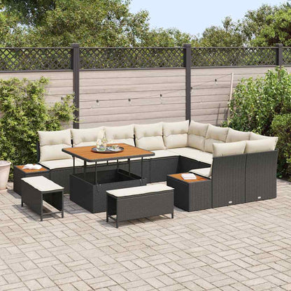 Gartensofa-set mit Kissen 12 pcs Schwarz Poly Rattan