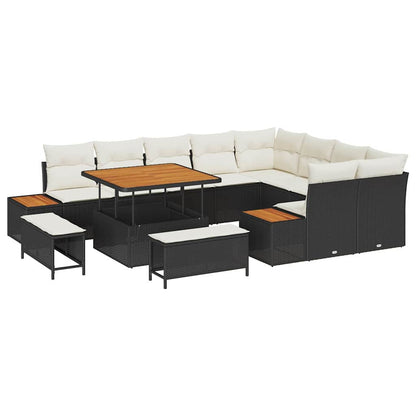 Gartensofa-set mit Kissen 12 pcs Schwarz Poly Rattan