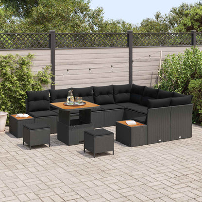 Gartensofa-set mit Kissen 12 pcs Schwarz Poly Rattan